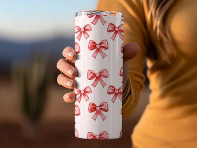 Red Bow Patterned Insulated Tumbler With Lid