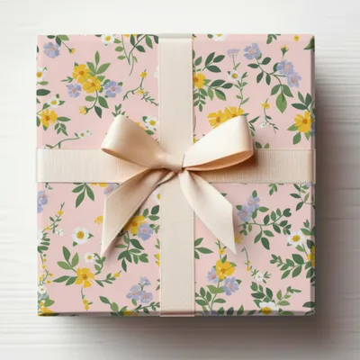 Floral Patterned Gift Box with Ribbon Wrap