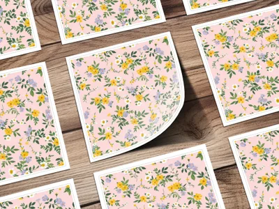 Floral Botanical Pattern Sticker Sheet with Pink Background