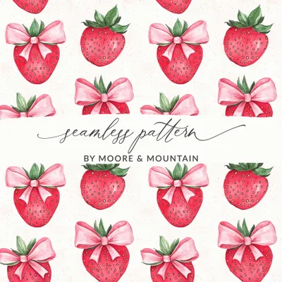Light Pink Strawberries with Bow Seamless Coquette Digital