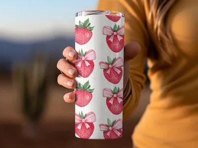 Strawberry and Bow Design Printed Tumbler Product