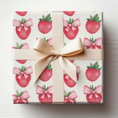 Strawberry and Pink Bow Pattern Gift Wrapping Paper