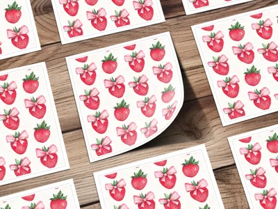 Cute Strawberry and Bow Design Strawberry Stickers