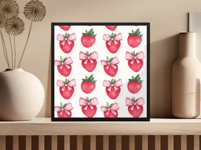 Cute Strawberry Pattern with Bows Art Print