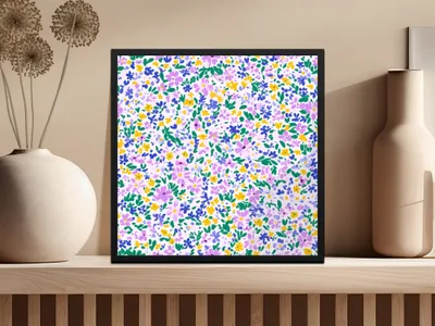 Vibrant Floral Print in Black Frame Wall Art Decor