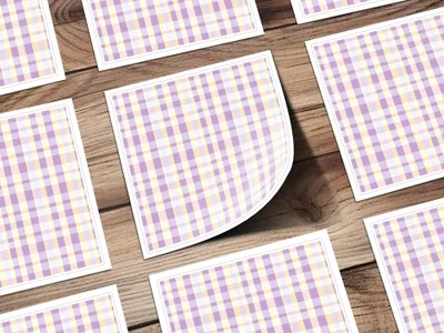 Pastel Purple and Yellow Plaid Pattern Square Stickers