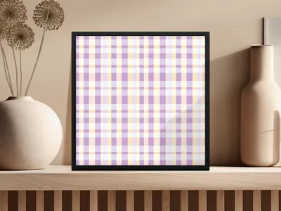Purple and Yellow Plaid Pattern on Framed Wall Art Decor