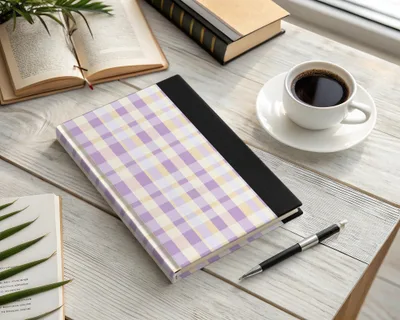 Stylish Purple and Yellow Plaid Hardcover Notebook