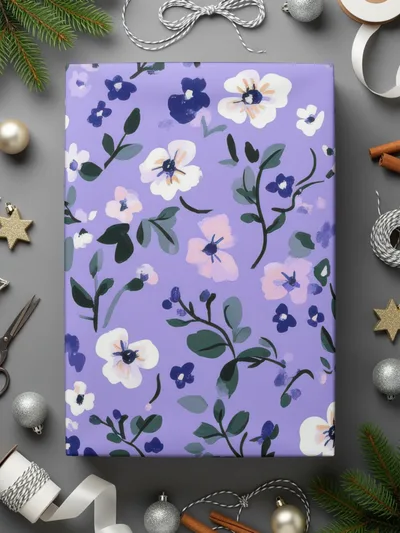 Lavender and White Floral Pattern Gift Wrap