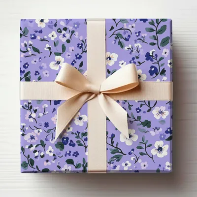 Purple Floral Design Gift Box with Ribbon