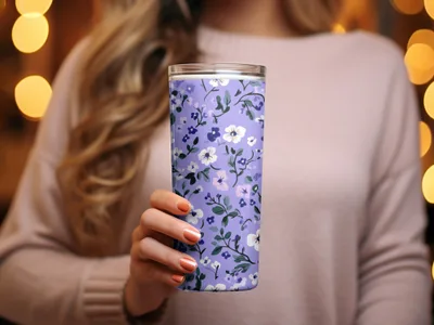 Floral Patterned Insulated Travel Mug with Lid