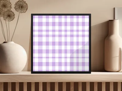 Purple and White Checkered Framed Artwork for Home Decor