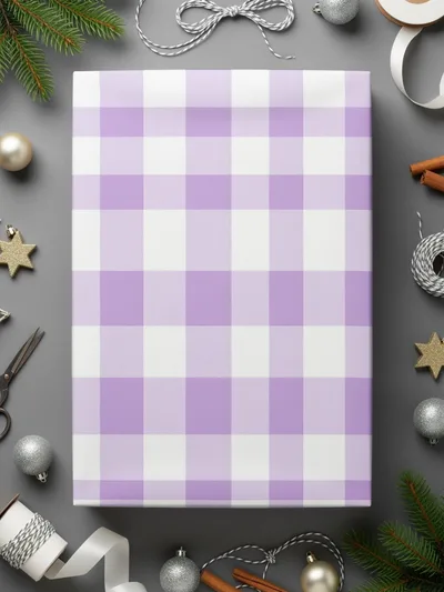 Lavender White Checked Wrapping Paper for Gift Wrapping