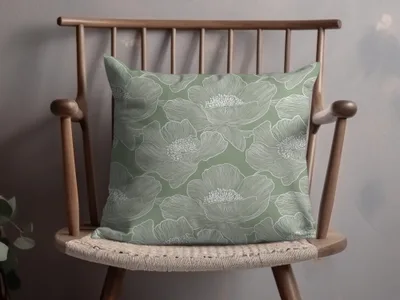 Elegant Sage Green Floral Patterned Pillow Decor Item