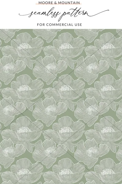 Green Floral Seamless Pattern for Commercial Use