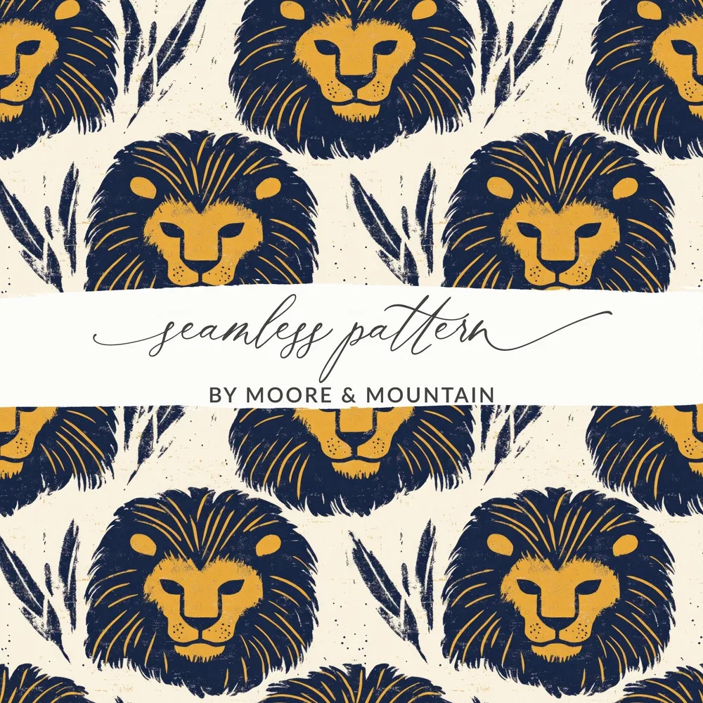 Lion Seamless Pattern Digital Paper, Animal Print Backgrounds, Nursery Decor, Scrapbooking Paper, Fabric Design, Digital Download - Moore and Mountain