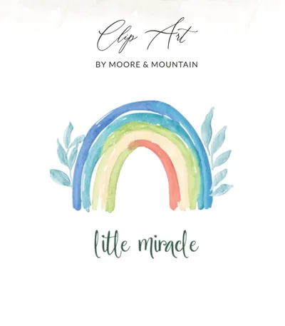 Little Miracle Rainbow Watercolor Clipart, Baby Nursery Decor Digital Download, Pastel Rainbow PNG SVG, Commercial Use Newborn Art