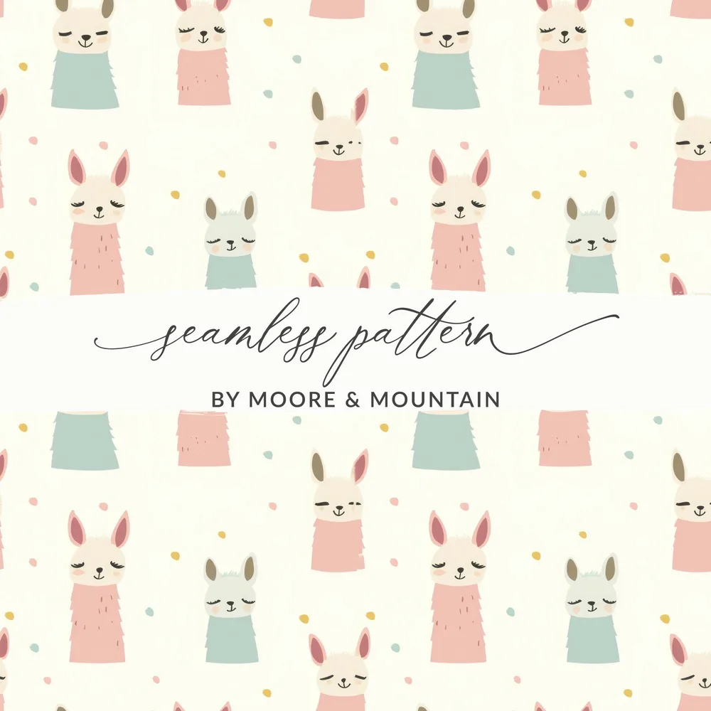 Llama Digital Seamless Pattern, Baby Animal Pattern, Cute Kids Fabric, Digital Download, Pastel Color Theme, JPEG Files - Moore and Mountain