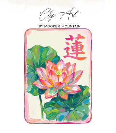 Lotus Mahjong Tile Digital Print, Chinoiserie Wall Art Printable, Preppy Mahjong Flower PNG Download, Grandmillennial Botanical Poster