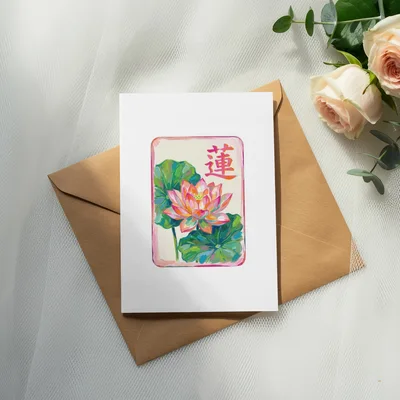 Lotus Mahjong Tile Digital Print, Chinoiserie Wall Art Printable, Preppy Mahjong Flower PNG Download, Grandmillennial Botanical Poster