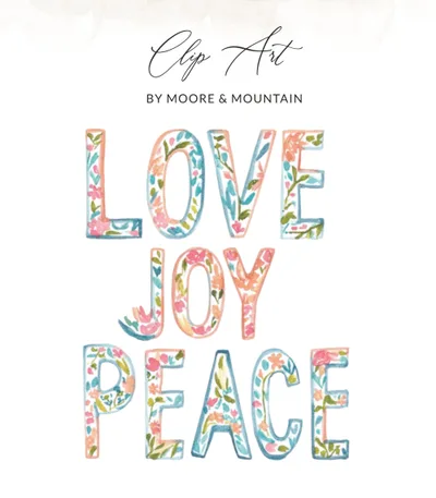 Love Joy Peace SVG Digital Art File | Watercolor Floral Preppy Clip Art | Inspirational Positive Vibe Design for Crafters & Decor