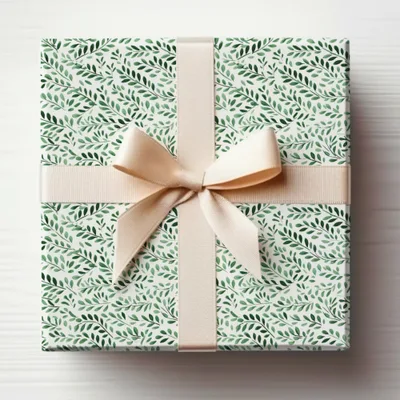 Elegant Green Leaf Patterned Gift Box Product With Bow