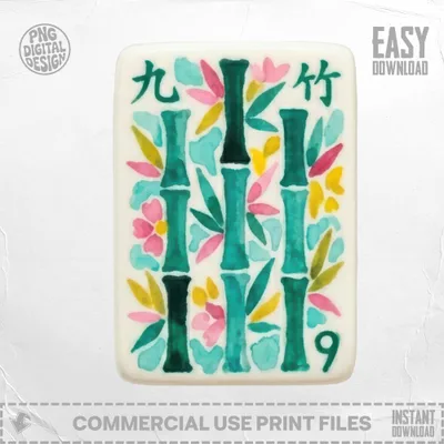 Mahjong tile with bamboo and flowers, text reads "Easy Download".