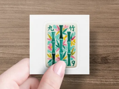 Mahjong tile with bamboo and Chinese characters "九" and "竹".