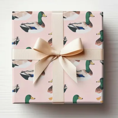 Duck Patterned Gift Wrap with Elegant Bow Design