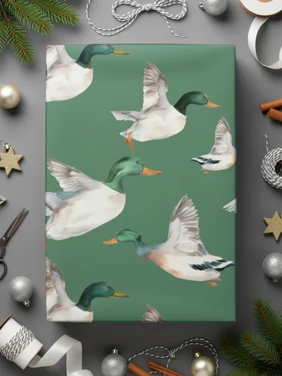 Mallard Ducks Pattern Digital Paper, Flying Ducks Seamless Repeat, Watercolor Ducks Clipart, Farmhouse Animal Print, Scrapbook Paper - Moore and Mountain