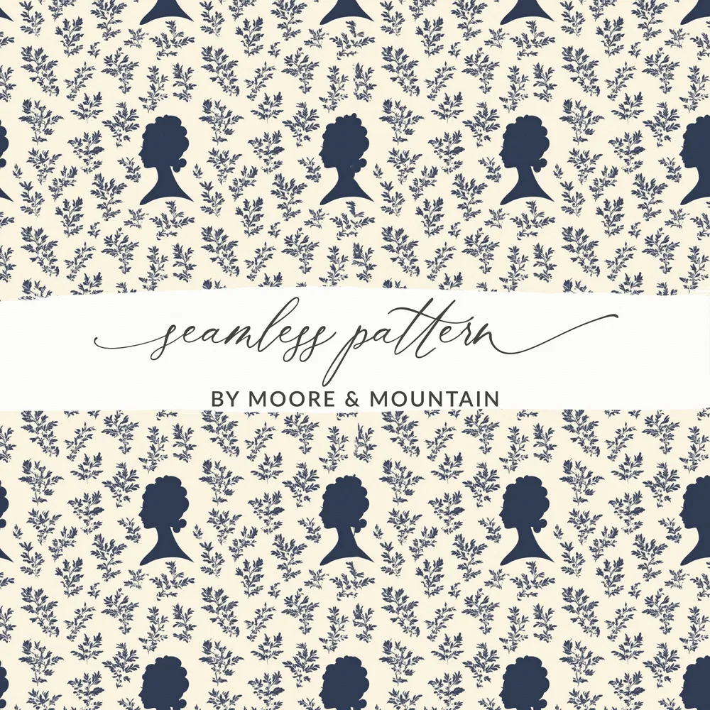Marie Antoinette Digital Paper, Floral Silhouette Pattern, Seamless JPEG for Crafts, Scrapbooking, Printable Fabric, Digital Download - Moore and Mountain