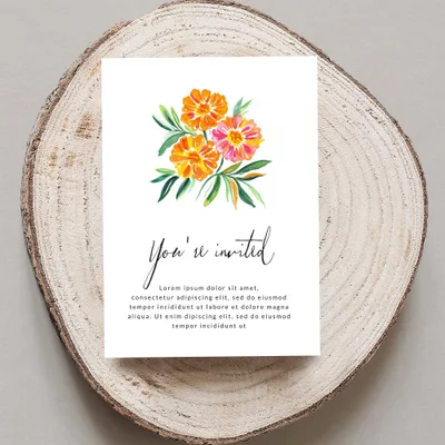 Invitation with floral watercolor illustration and placeholder text.