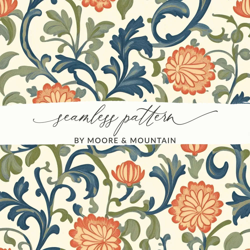 Marigold William Morris Seamless Orange Floral Pattern Dark Colors Digital - Moore and Mountain