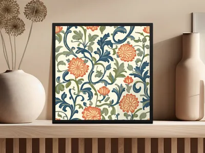Marigold William Morris Seamless Orange Floral Pattern Dark Colors Digital - Moore and Mountain