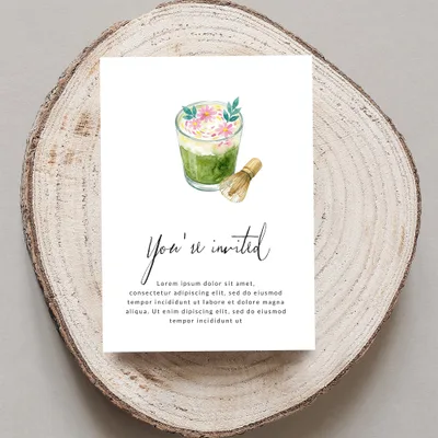 Matcha Latte Watercolor Digital Print | Cozy Drink Aesthetic Art with Pink Flowers & Whisk | Tea Lover Decor Download SVG