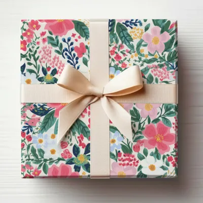 Floral Pink and Green Gift Box with Bow Wrapping