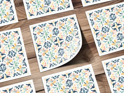 Colorful Abstract Watercolor Floral Mosaic Pattern Squares product type
