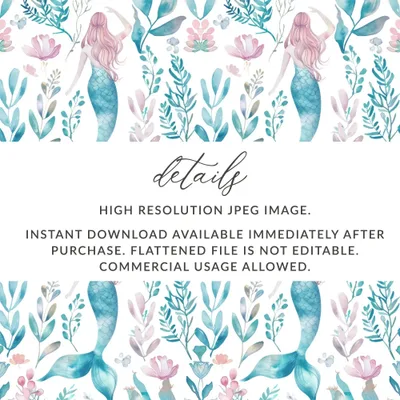 Mermaid Digital Paper, Seamless Pattern, Watercolor Mermaid Scales, Ocean Sea Life, Commercial Use, Print on Demand - Moore and Mountain