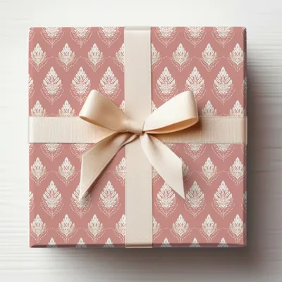 Elegantly Patterned Gift Wrapped Box with Decorative Ribbon