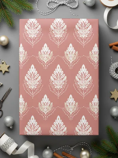 Elegant Pink and White Leaf Pattern Wrapping Paper