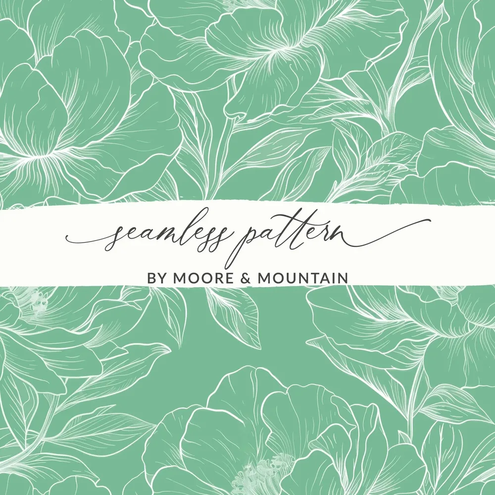 Mint Floral Digital Paper, Green Flowers Seamless Pattern, Botanical Fabric Design, Commercial Use, Print on Demand, Digital Downloads - Moore and Mountain