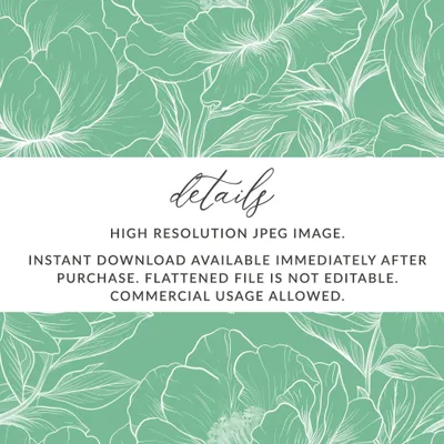 Mint Floral Digital Paper, Green Flowers Seamless Pattern, Botanical Fabric Design, Commercial Use, Print on Demand, Digital Downloads - Moore and Mountain