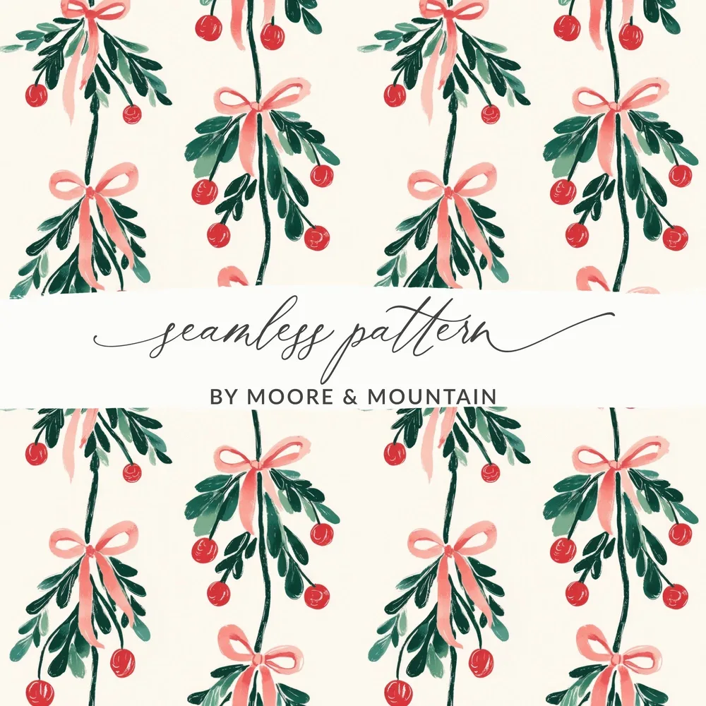 Mistletoe Digital Paper, Christmas Seamless Pattern, Festive Print, Winter Holiday Design, Printable Digital Download, Digital File - Moore and Mountain