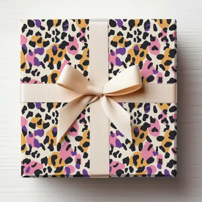 Colorful Leopard Print Gift Box with Ribbon for Celebrations