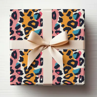 Vibrant Leopard Print Gift Box with Beige Ribbon Decor