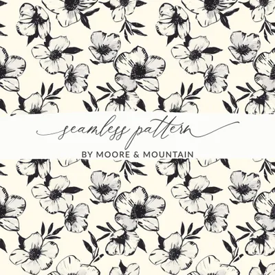Modern Black White Floral Pattern Blooming Beauty Seamless Digital