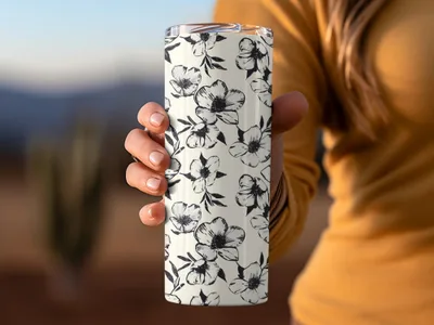 Modern Black White Floral Pattern Blooming Beauty Seamless Digital - Moore and Mountain