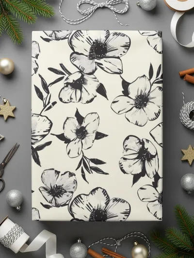 Modern Black White Floral Pattern Blooming Beauty Seamless Digital - Moore and Mountain