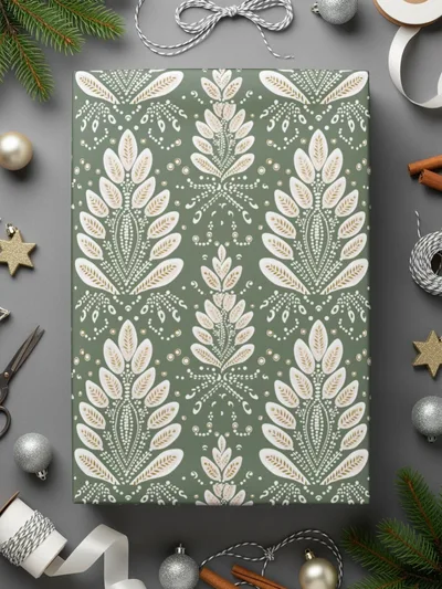 Festive Green Wrapping Paper with Leaf Patterns