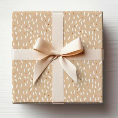 Elegant White Spotted Beige Gift Box with Bow